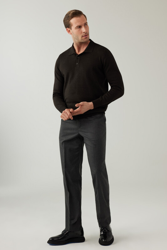 Erkek Kahverengi Pamuklu Polo Yaka Triko