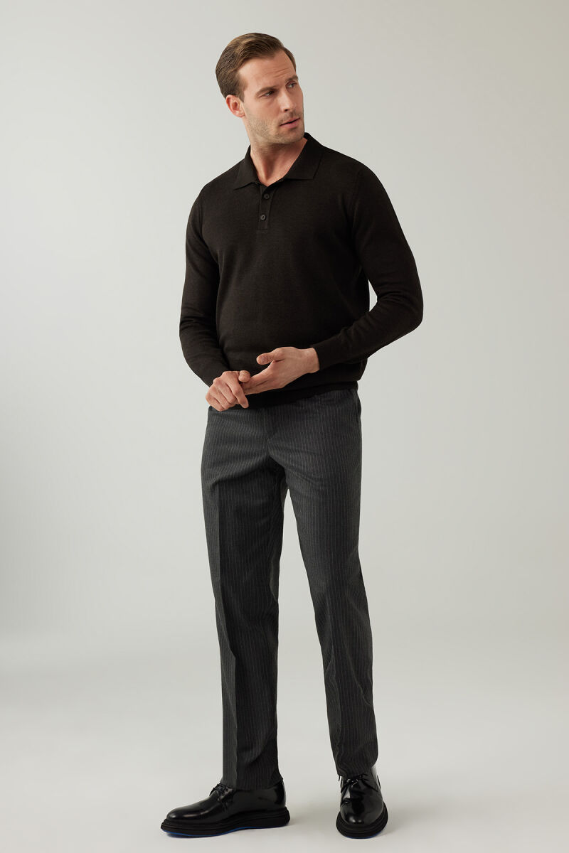 Erkek Kahverengi Pamuklu Polo Yaka Triko - 3