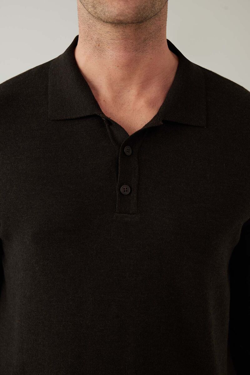 Erkek Kahverengi Pamuklu Polo Yaka Triko - 7