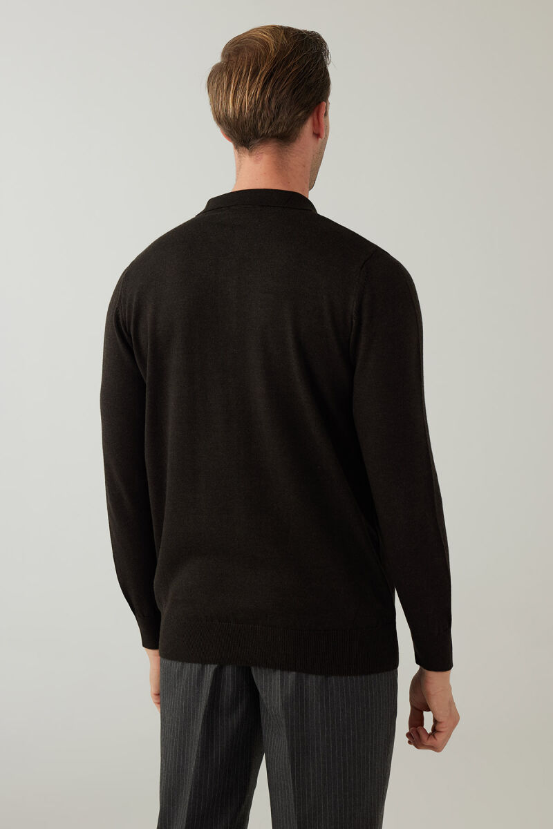 Erkek Kahverengi Pamuklu Polo Yaka Triko - 8