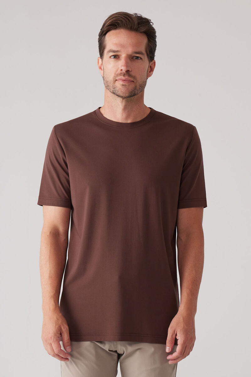 Erkek Kahverengi Regular Fit Bisiklet Yaka T-shirt - 1