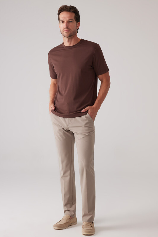Erkek Kahverengi Regular Fit Bisiklet Yaka T-shirt
