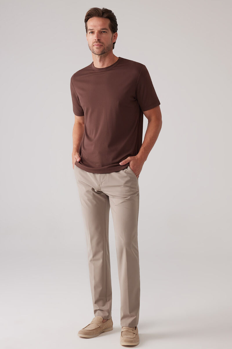 Erkek Kahverengi Regular Fit Bisiklet Yaka T-shirt - 2