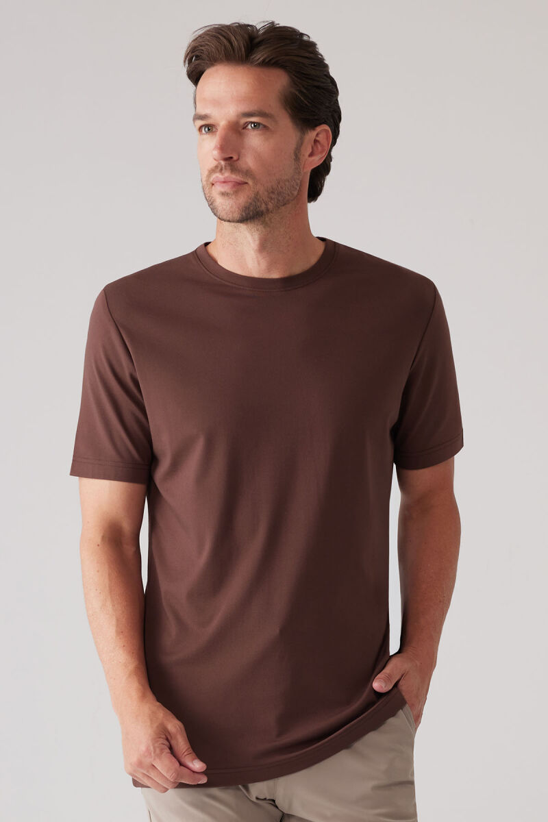 Erkek Kahverengi Regular Fit Bisiklet Yaka T-shirt - 4