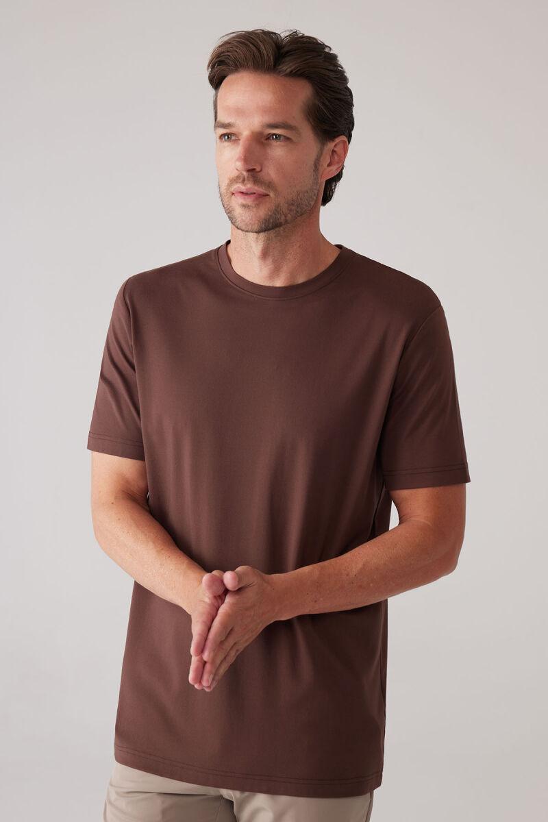 Erkek Kahverengi Regular Fit Bisiklet Yaka T-shirt - 5