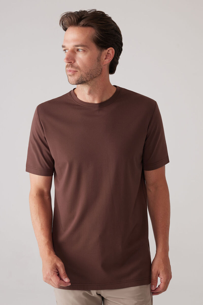 Erkek Kahverengi Regular Fit Bisiklet Yaka T-shirt - 6