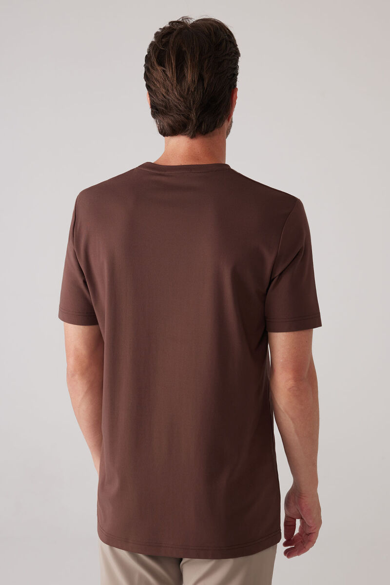 Erkek Kahverengi Regular Fit Bisiklet Yaka T-shirt - 8