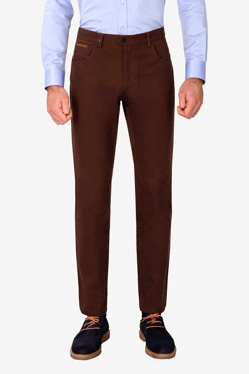 Erkek Kahverengi Regular Fıt Kanvas Spor Desenli Pantolon - 1