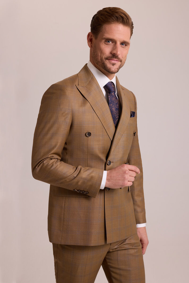 Erkek Kahverengi Regular Fit Kruvaze Takım Elbise - 3