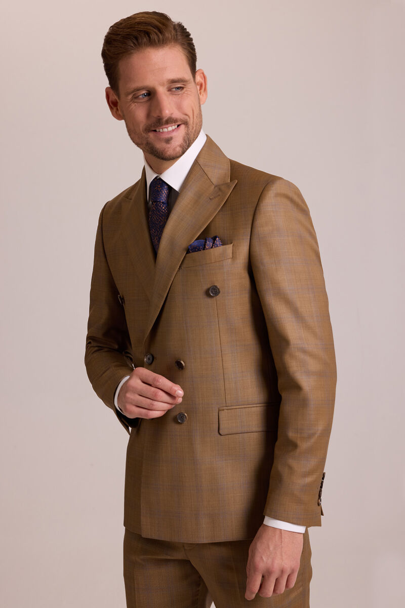 Erkek Kahverengi Regular Fit Kruvaze Takım Elbise - 5