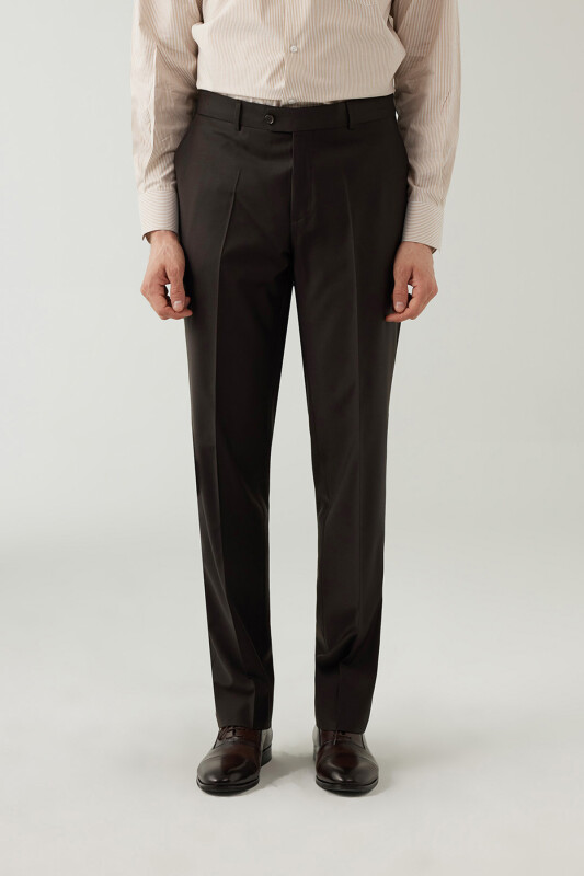 Erkek Kahverengi Regular Fit Kumaş Pantolon