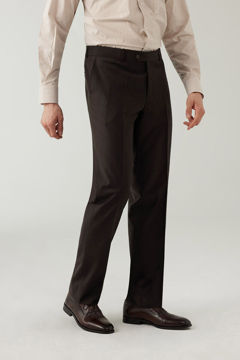 Erkek Kahverengi Regular Fit Kumaş Pantolon - 2