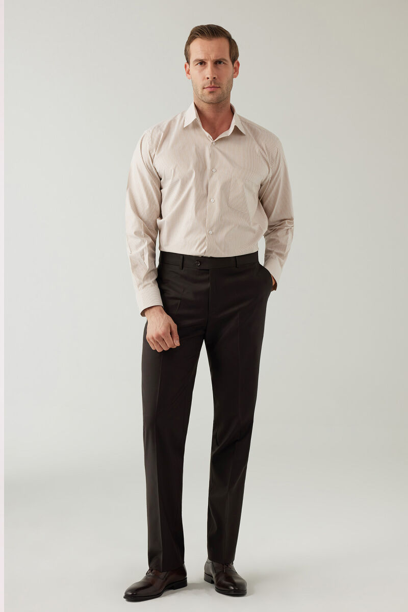 Erkek Kahverengi Regular Fit Kumaş Pantolon - 4