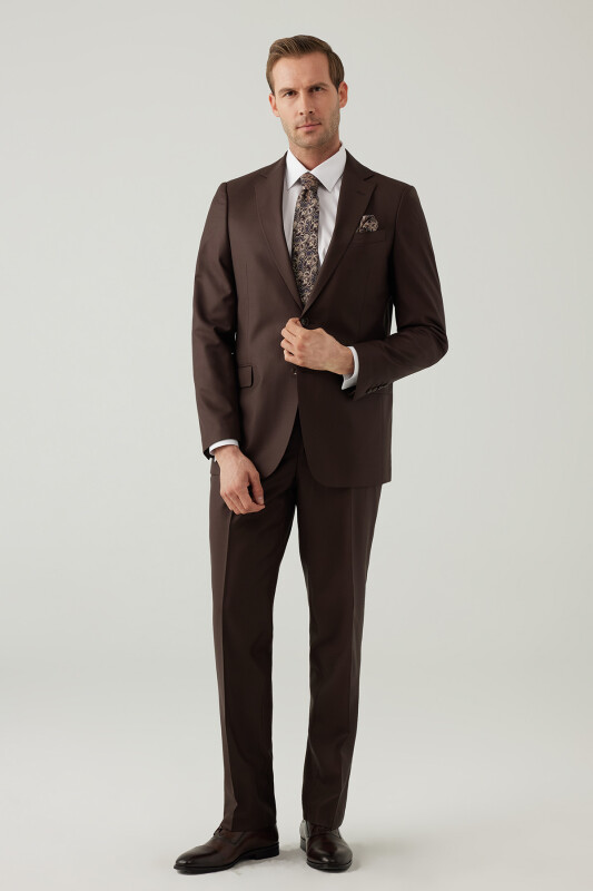 Erkek Kahverengi Regular Fit Takım Elbise