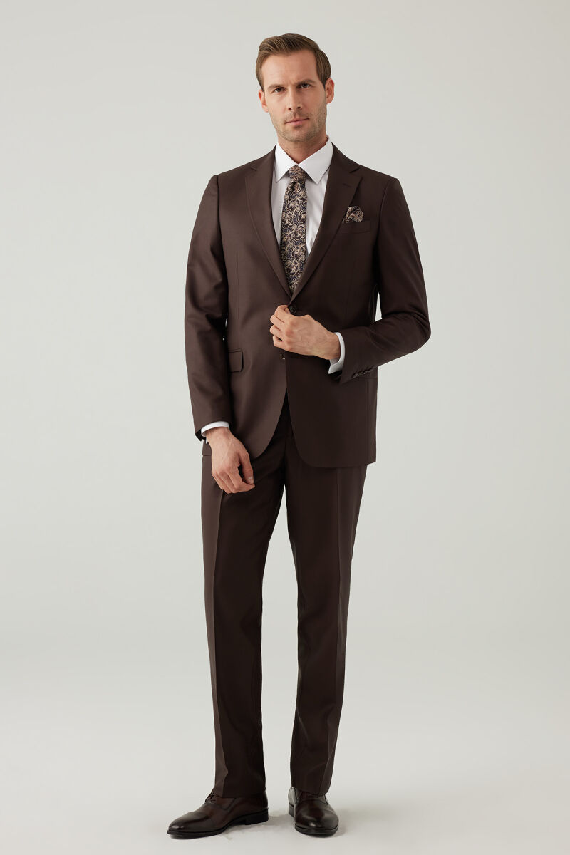 Erkek Kahverengi Regular Fit Takım Elbise - 2