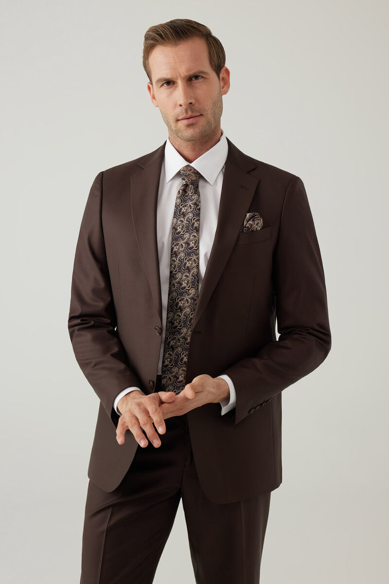 Erkek Kahverengi Regular Fit Takım Elbise - 3