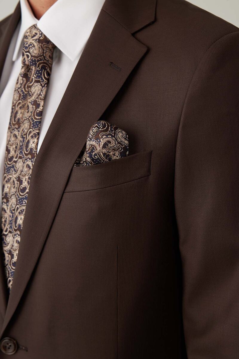 Erkek Kahverengi Regular Fit Takım Elbise - 8