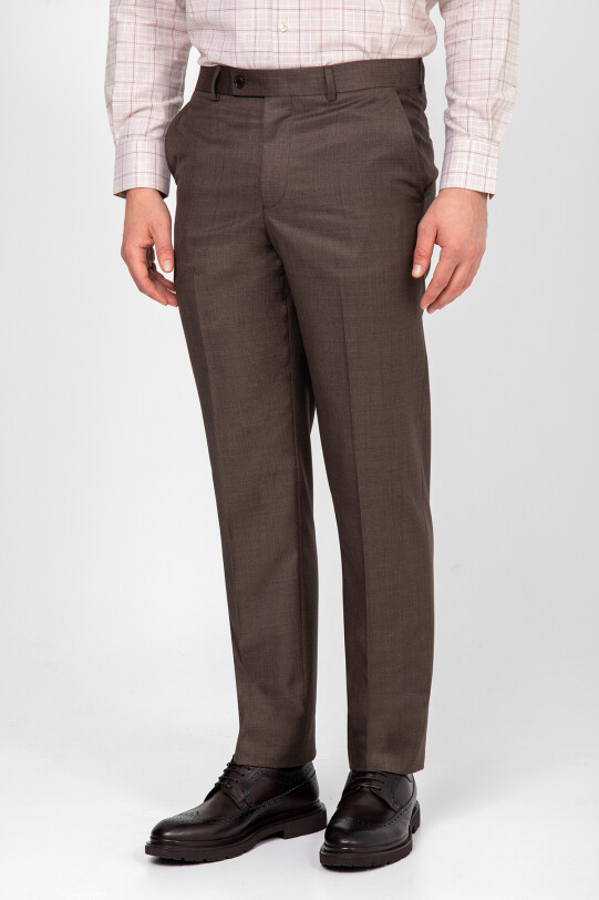 Erkek Kahverengi Regular Fit Yünlü Kumaş Pantolon