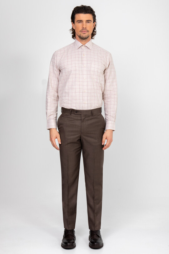 Erkek Kahverengi Regular Fit Yünlü Kumaş Pantolon