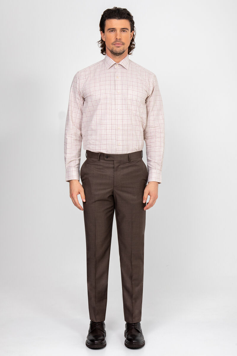 Erkek Kahverengi Regular Fit Yünlü Kumaş Pantolon - 4