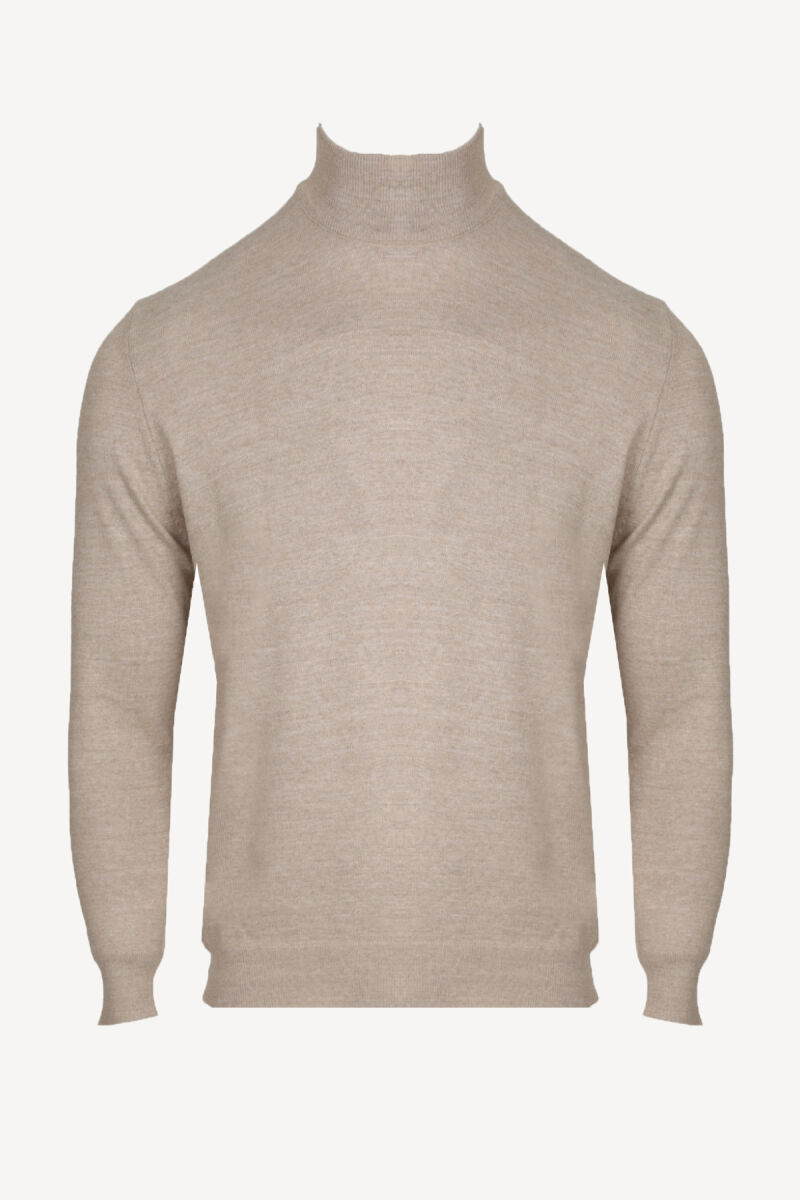 Erkek Kahverengi Yarım Balıkçı Yaka Klasik Triko - 1