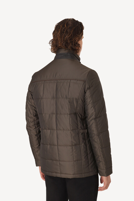 Erkek Haki Yeşil Kareli Klasik Kaban