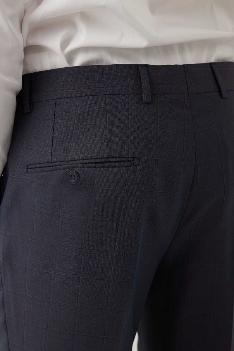 Erkek Lacivert-Kahve Kareli Klasik Takım Elbise - 9