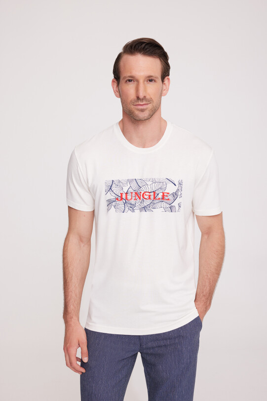 Erkek Kemik Bisiklet Yaka Desenli T-Shirt