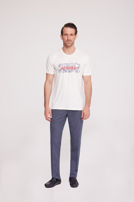 Erkek Kemik Bisiklet Yaka Desenli T-Shirt