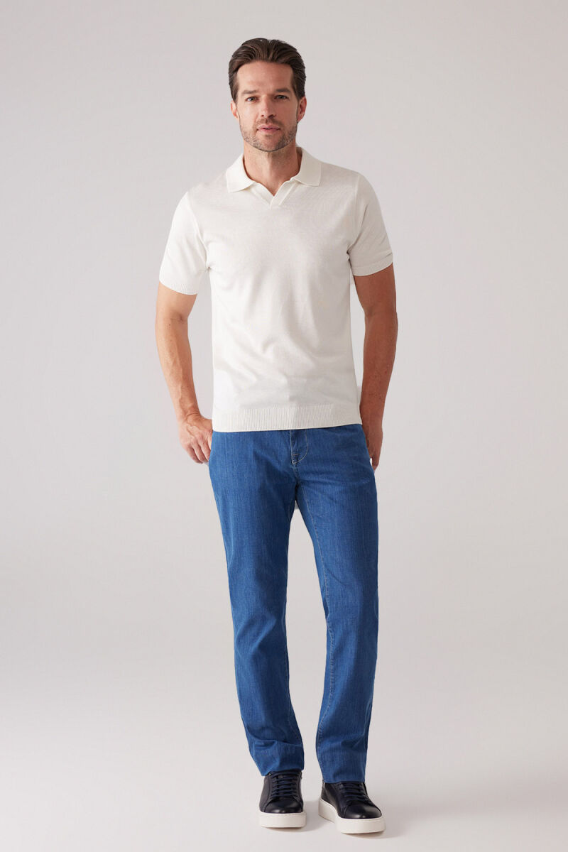 Erkek Kemik İtalyan Stil V Yaka Düğmesiz Polo Tişört - 3