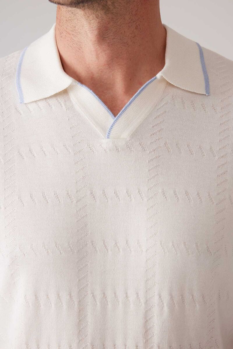 Erkek Kemik Polo Yaka Pamuklu Desenli Tişört - 7