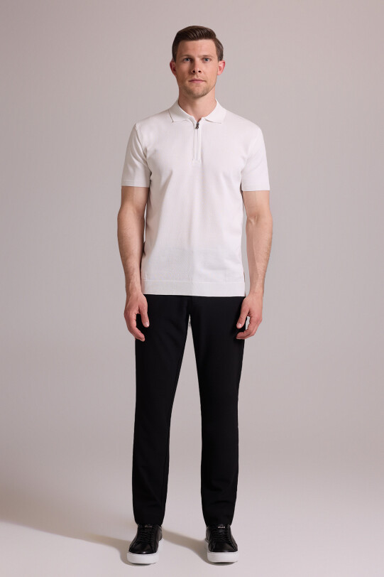 Erkek Kemik Regular Fit Polo Yaka Fermuarlı Triko Tişört