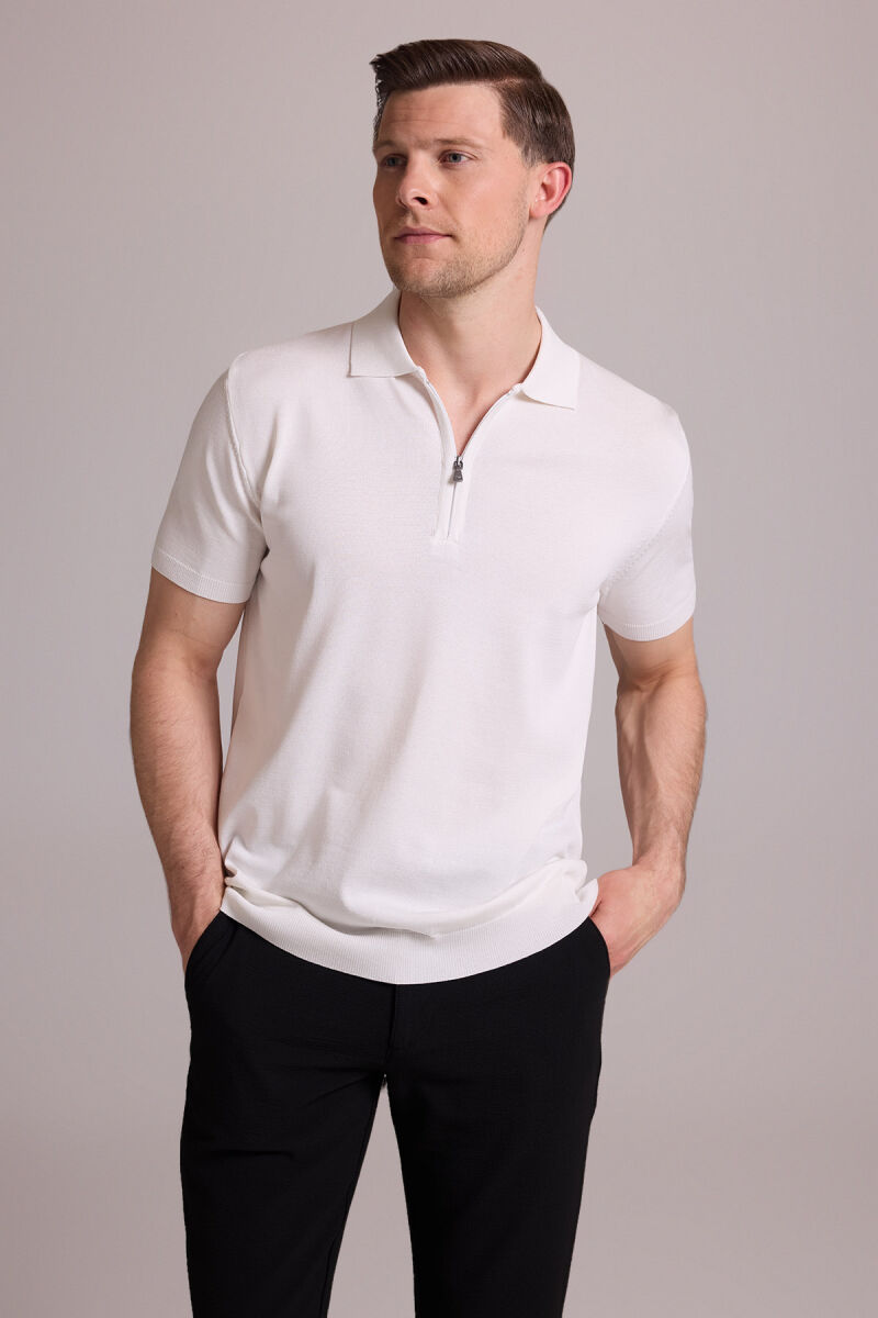 Erkek Kemik Regular Fit Polo Yaka Fermuarlı Triko Tişört - 5