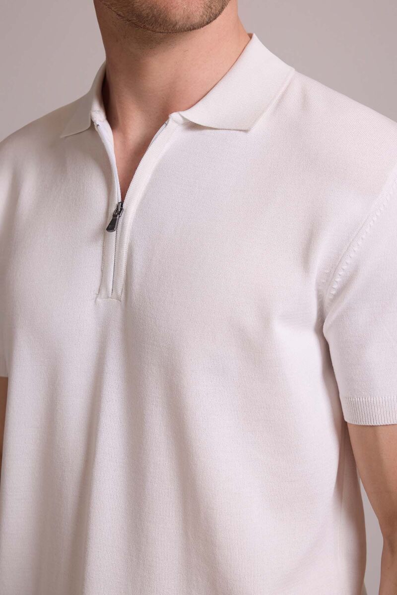 Erkek Kemik Regular Fit Polo Yaka Fermuarlı Triko Tişört - 7