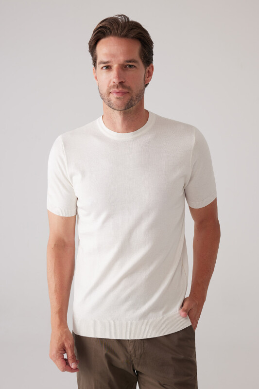 Erkek Kemik Slim Fit Bisiklet Yaka Yazlık Triko Tişört