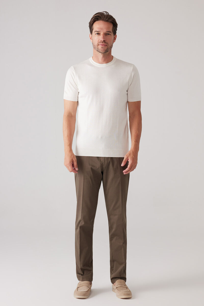 Erkek Kemik Slim Fit Bisiklet Yaka Yazlık Triko Tişört - 3