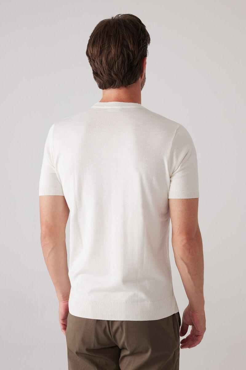 Erkek Kemik Slim Fit Bisiklet Yaka Yazlık Triko Tişört - 8