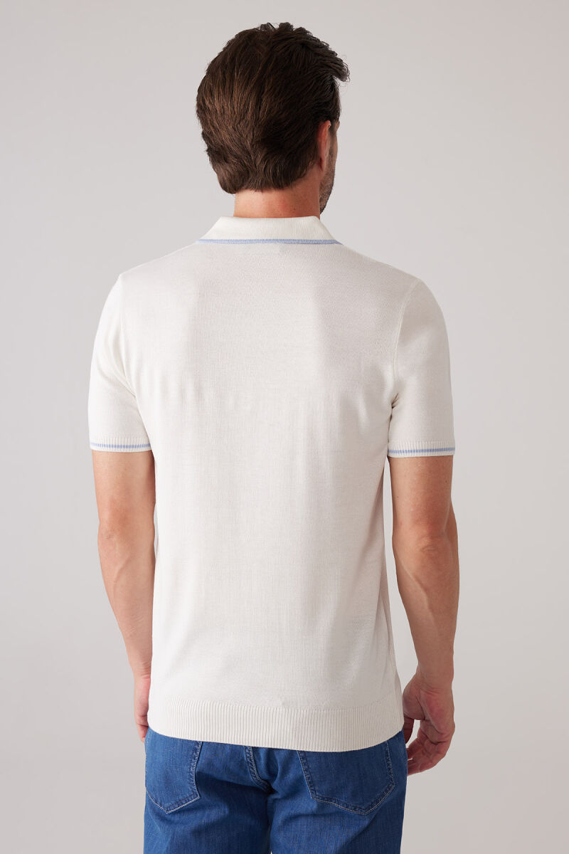 Erkek Kemik Slim Fit Hafif Çizgili Fermuarlı Polo Yaka Tişört - 8