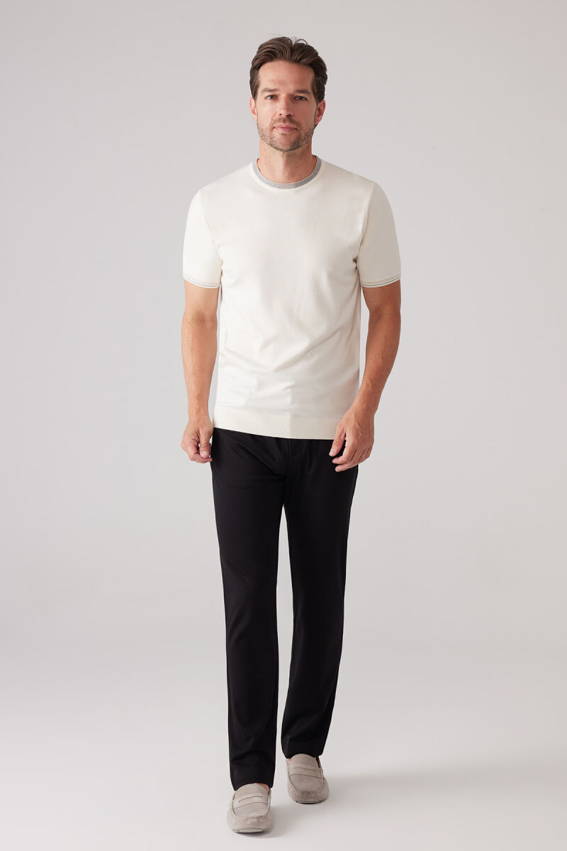 Erkek Kemik Slim Fit Kaşmir Karışımlı Bisiklet Yaka Tişört - 3