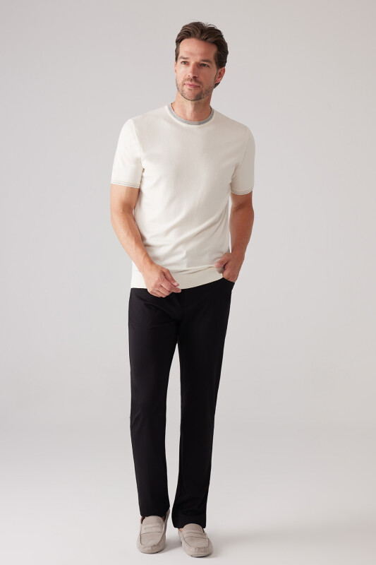 Erkek Kemik Slim Fit Kaşmir Karışımlı Bisiklet Yaka Tişört