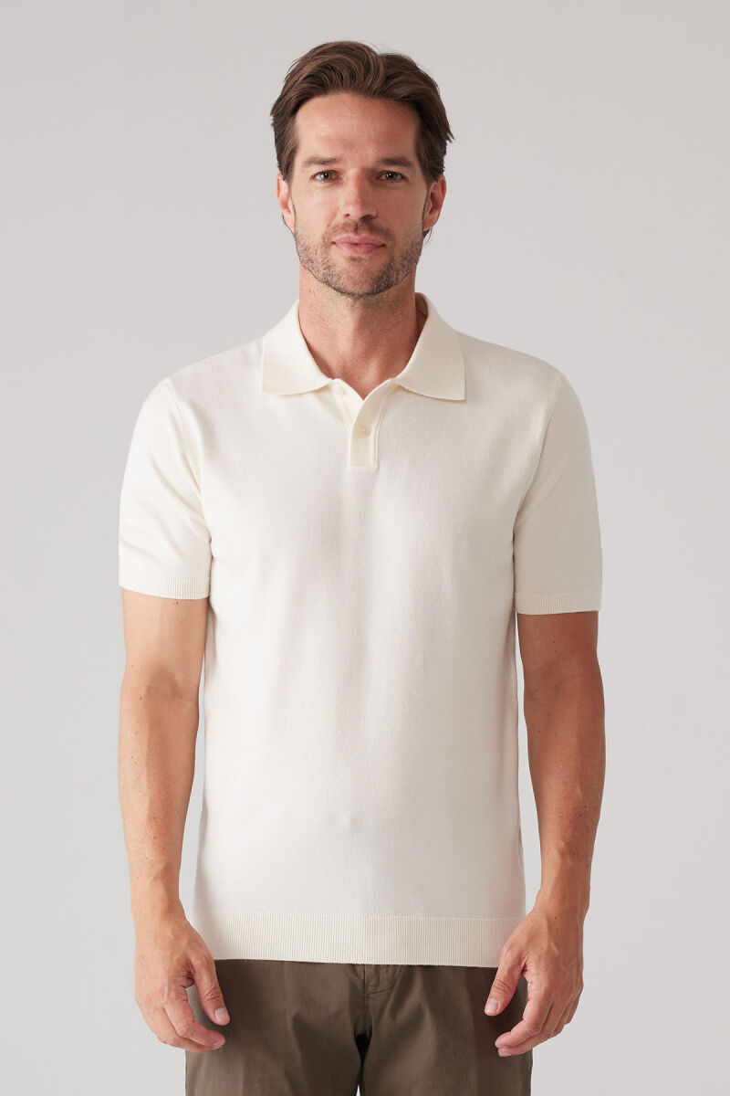 Erkek Kemik Slim Fit Kaşmir Karışımlı Polo Yaka Tişört - 1