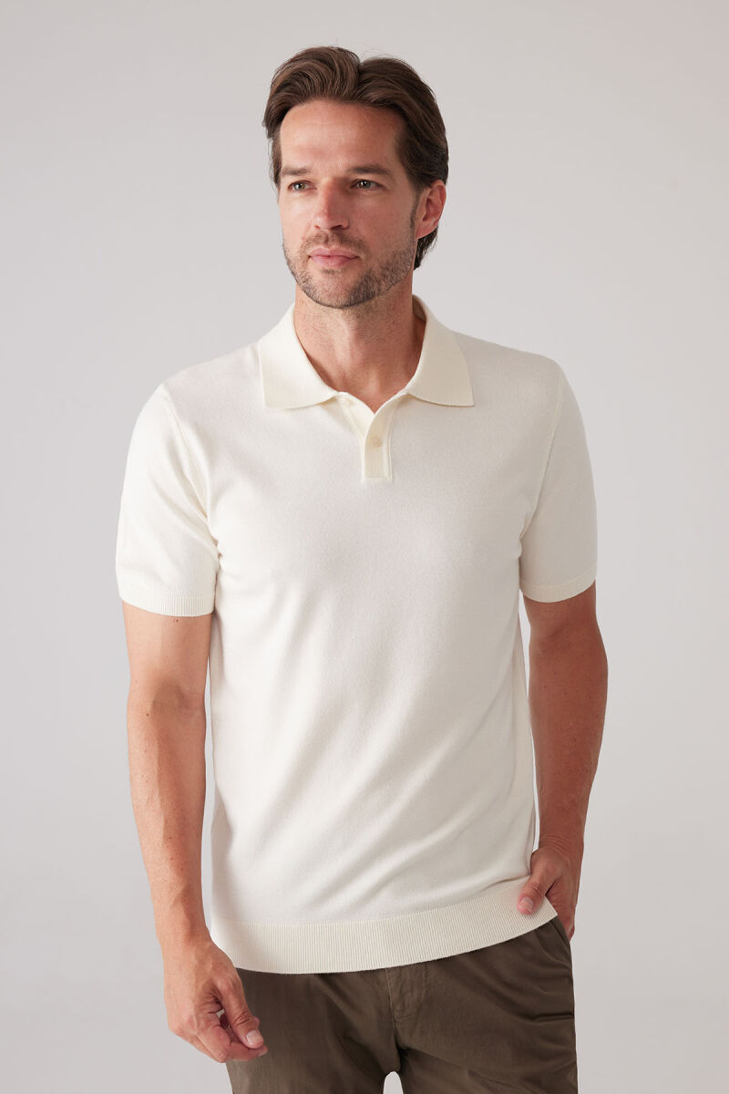 Erkek Kemik Slim Fit Kaşmir Karışımlı Polo Yaka Tişört - 2