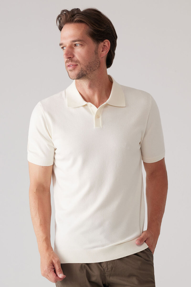 Erkek Kemik Slim Fit Kaşmir Karışımlı Polo Yaka Tişört - 4