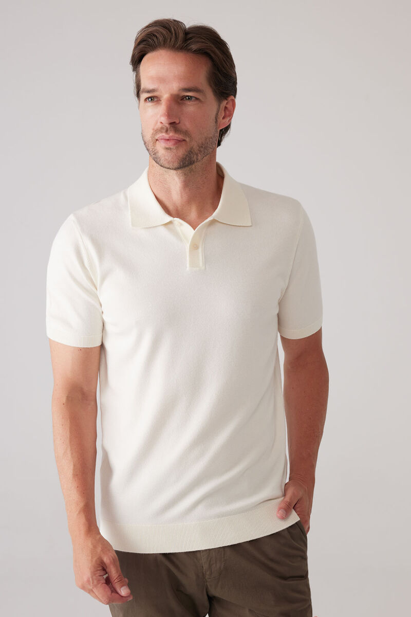 Erkek Kemik Slim Fit Kaşmir Karışımlı Polo Yaka Tişört - 5