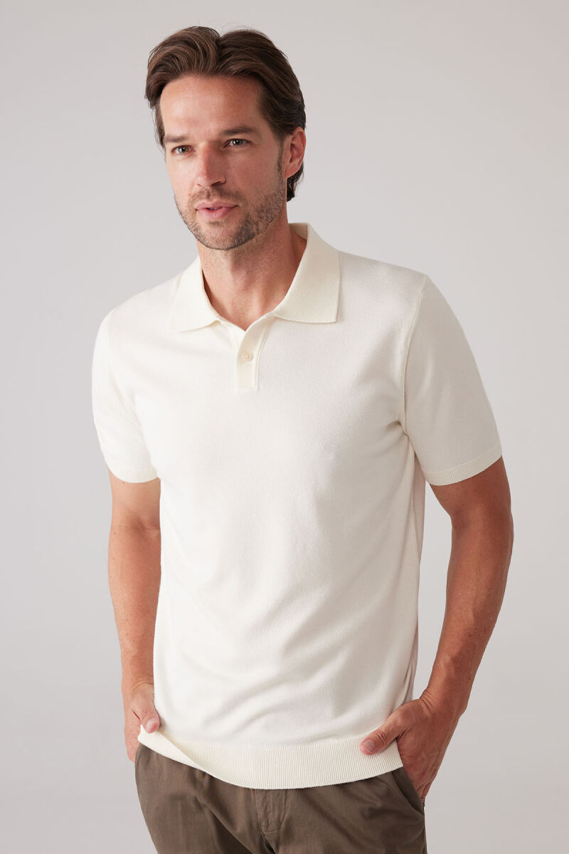 Erkek Kemik Slim Fit Kaşmir Karışımlı Polo Yaka Tişört - 6