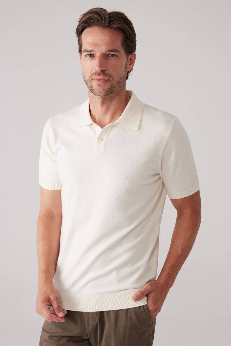 Erkek Kemik Slim Fit Kaşmir Karışımlı Polo Yaka Tişört - 7