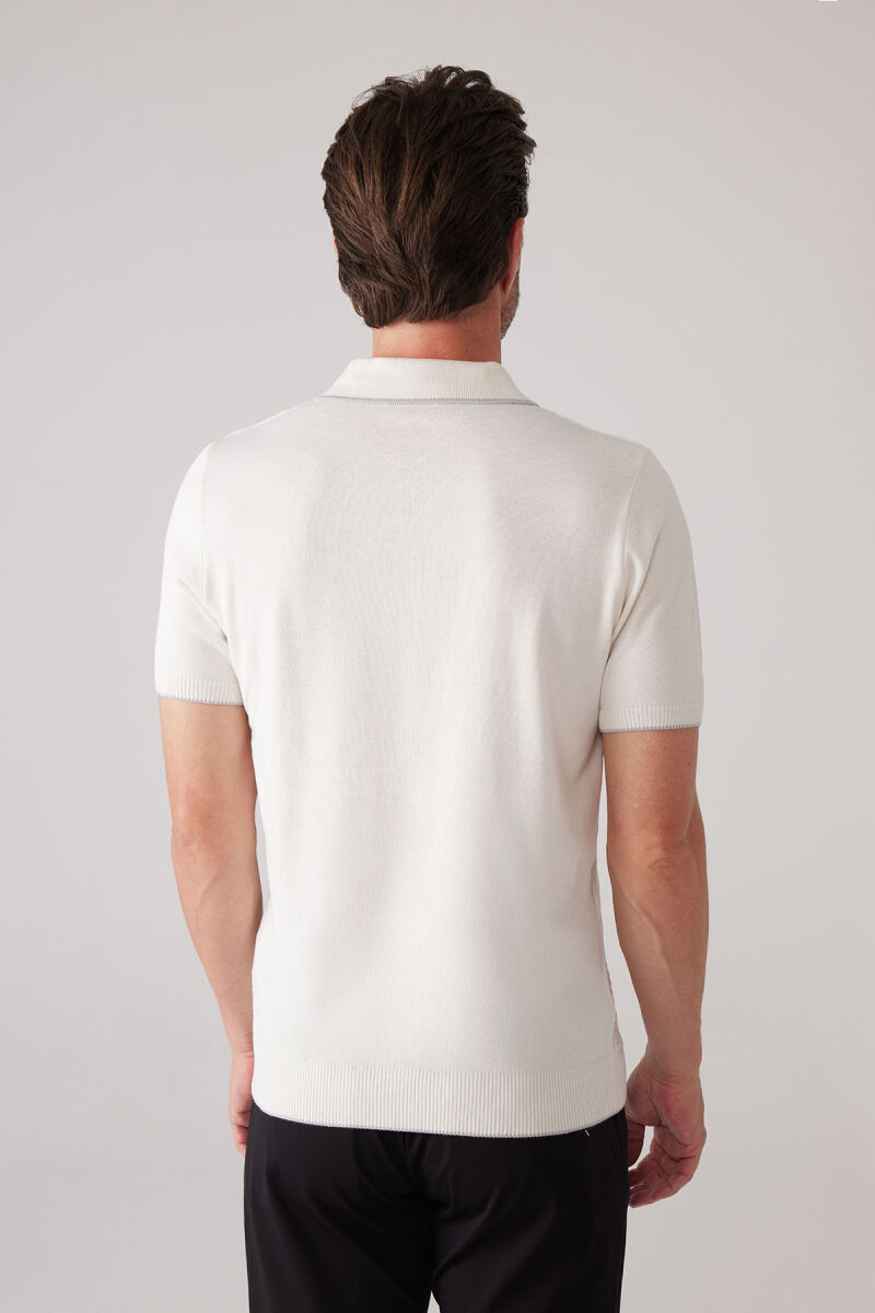 Erkek Kemik Slim Fit Örgü Desen Fermuarlı Polo Yaka Tişört - 8
