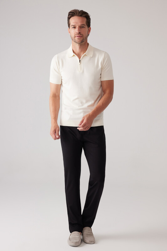 Erkek Kemik Slim Fit Yarım Fermuarlı Pamuk-Kaşmir Polo Tişört