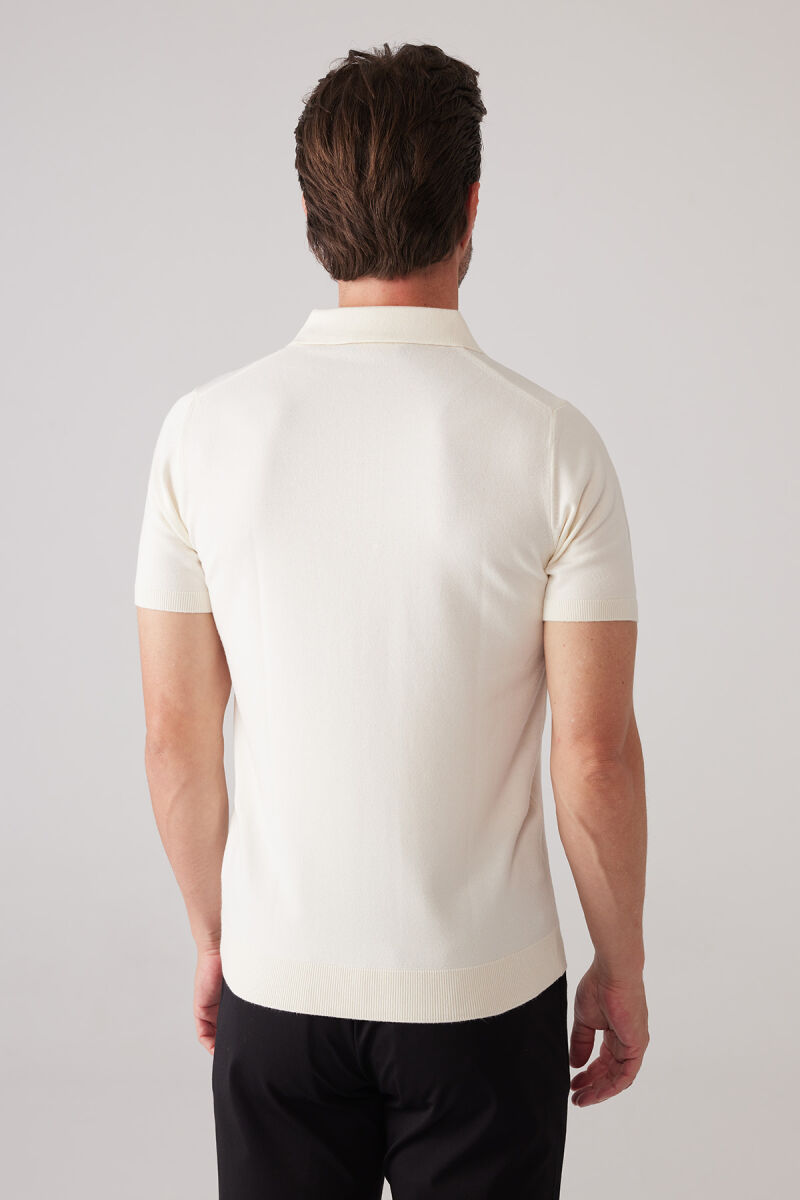 Erkek Kemik Slim Fit Yarım Fermuarlı Pamuk-Kaşmir Polo Tişört - 8