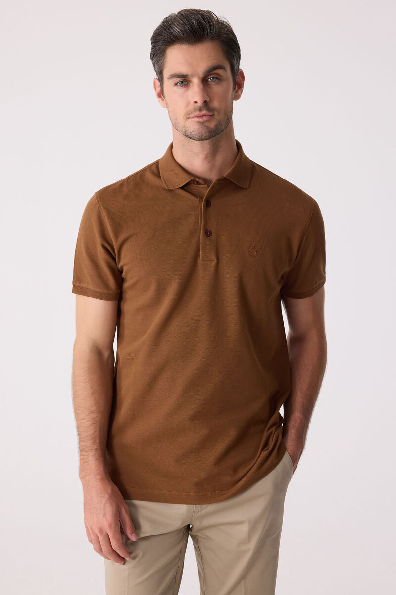 Erkek Kiremit Polo Yaka %100 Pamuk Tişört - 1